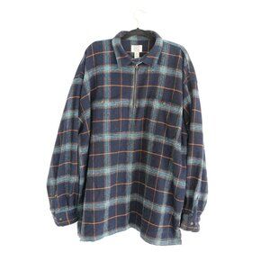 Vintage '90S Field Gear Navy Teal Checker Pattern 40% Wool Quarter Zip Sweater